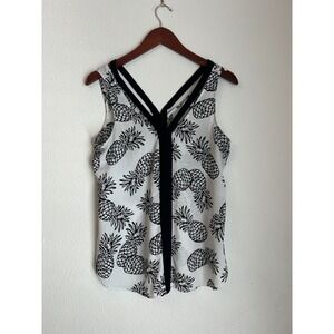 Candies White Pineapple‎ Print Sleeveless V-Neck Blouse Top Size M